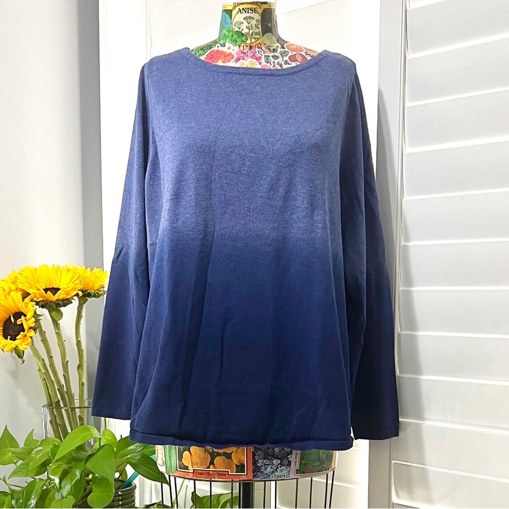 Belle by Kim Gravel Heathered Dip Dye Blue Sweater
